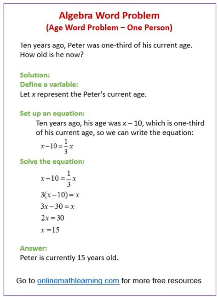 Age Word Problems Calculator